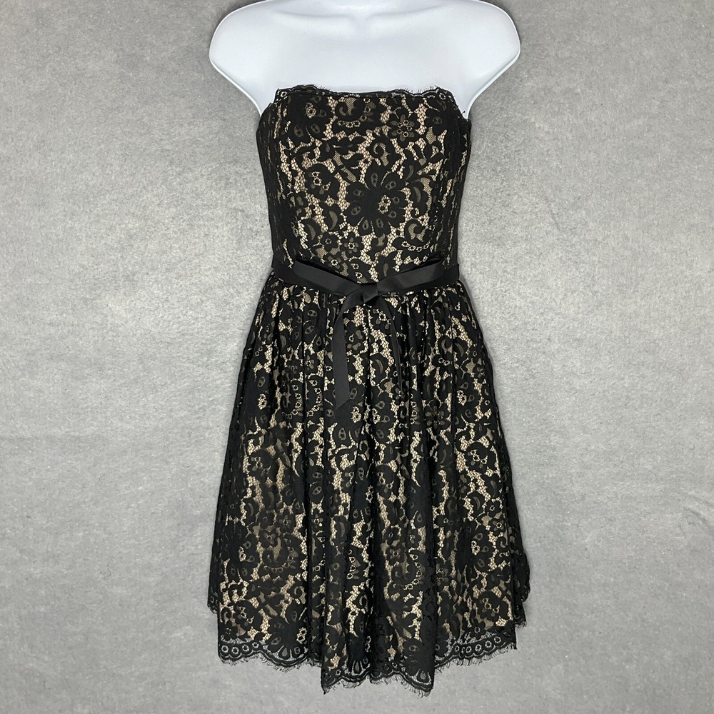 Robert Rodriguez Dress Womens 6 Black Lace Overlay Strapless Sash Waist Party - Picture 15 of 16